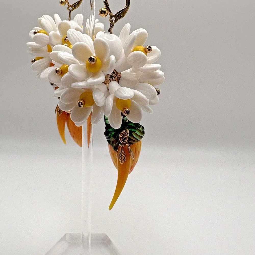 Daisy Flower Ball Earrings Lemon Dangle Cheery Summer Upgraded Trifari Findings
